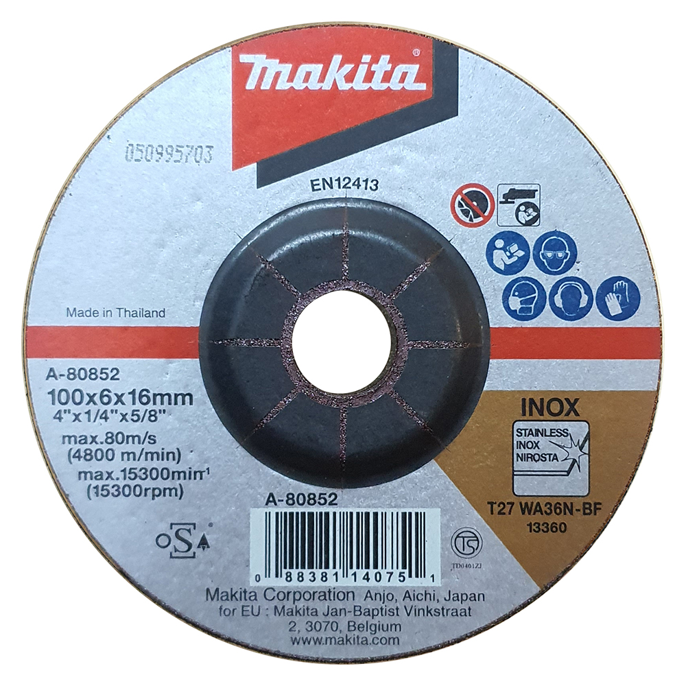 A-80852 ใบเจียร์สแตนเลส MAKITA 4" 100x6x16mm  WA36N