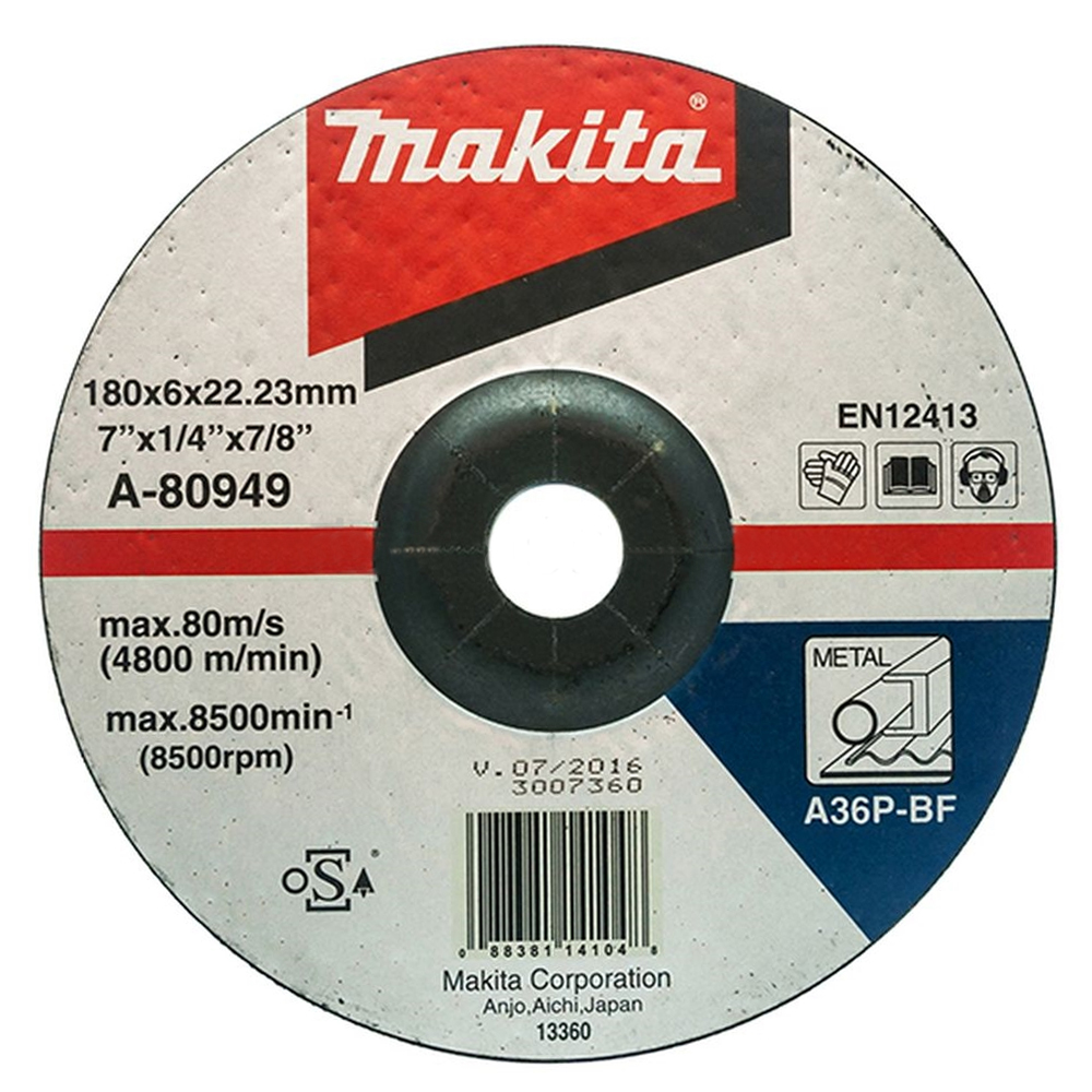 A-80949 ใบเจียร์เหล็ก MAKITA 7" 180x6x22.23mm A36P