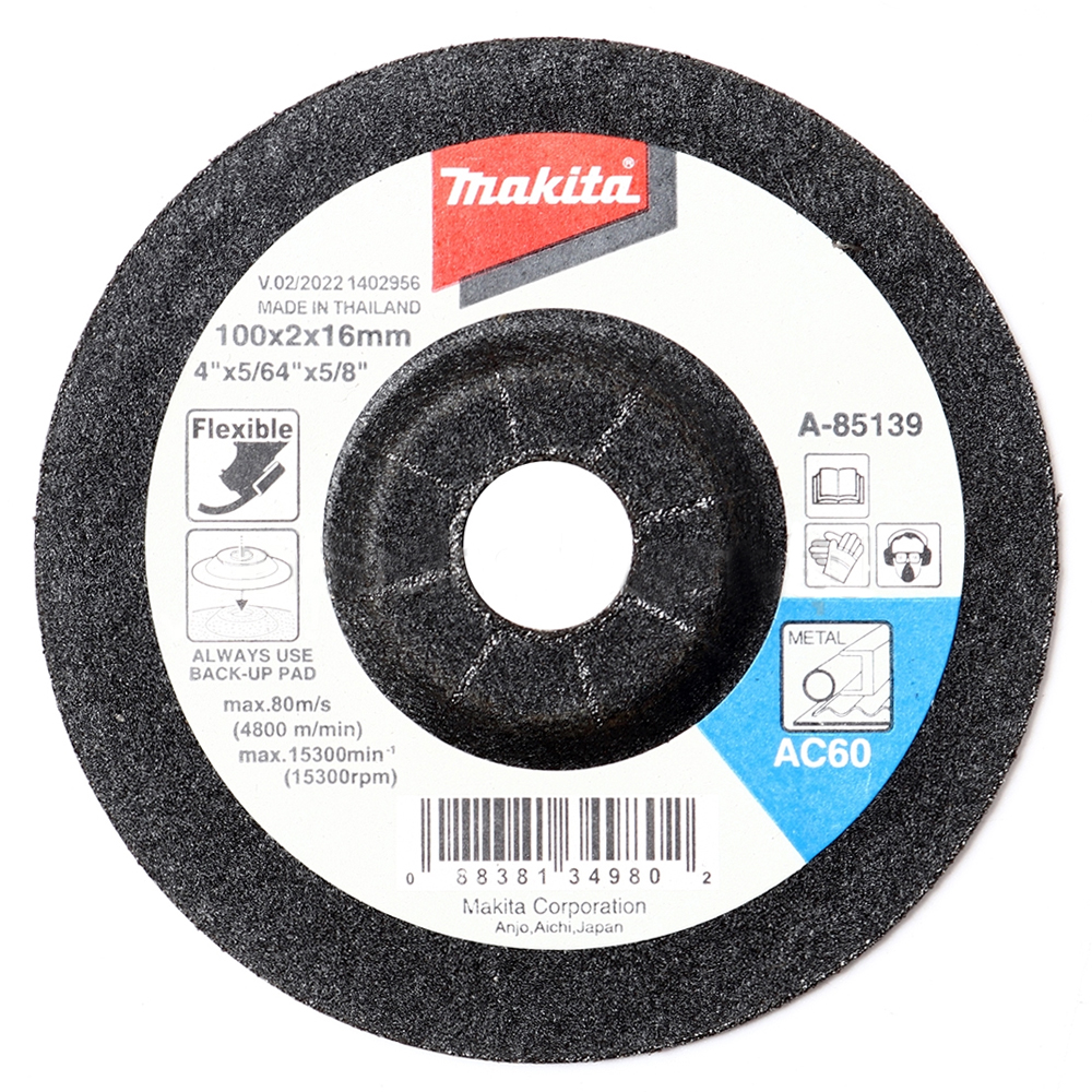 A-85139 ใบเจียร์เหล็กอ่อนตัว MAKITA 4" 100x2x16mm AC60