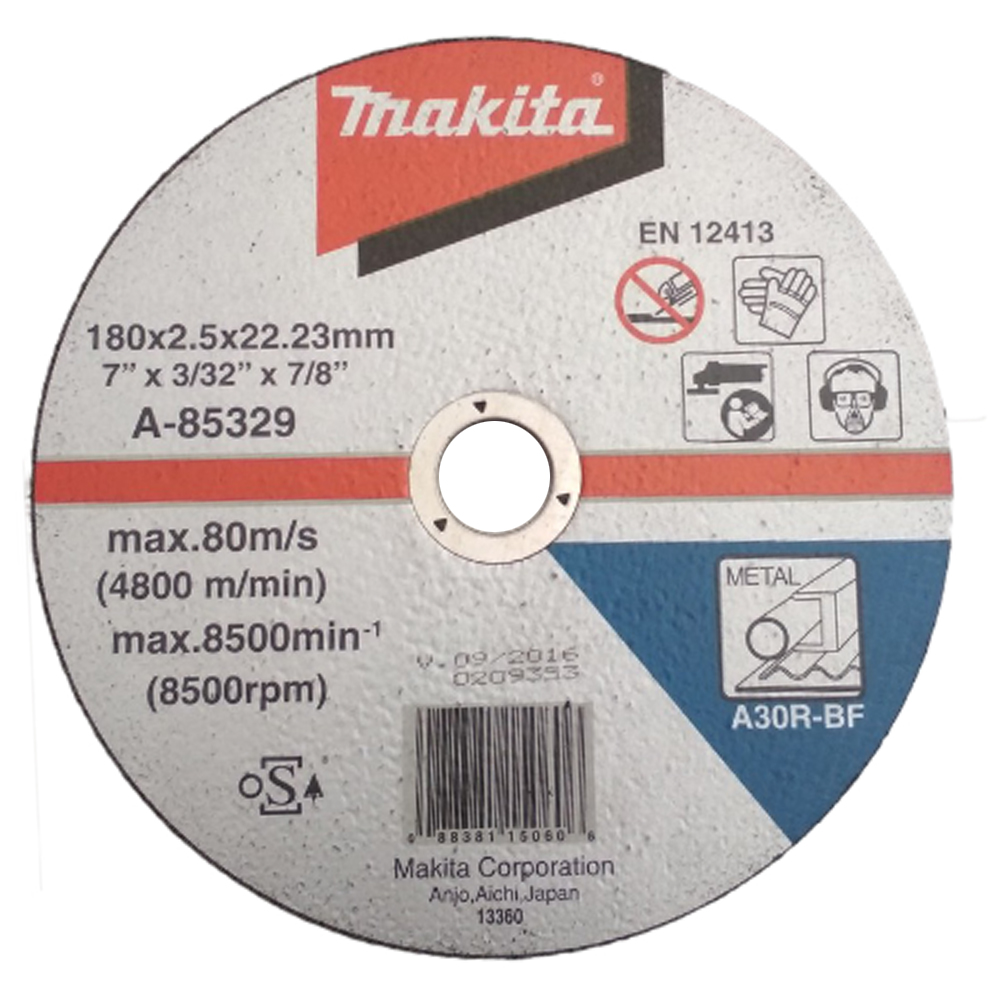 A-85329 ใบตัดเหล็ก MAKITA 7" 180x2.5x22.23mm A30R