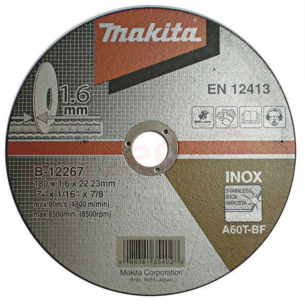 B-12267 ใบตัดสแตนเลส MAKITA 7" 180x1.6x22.23mm.A60T