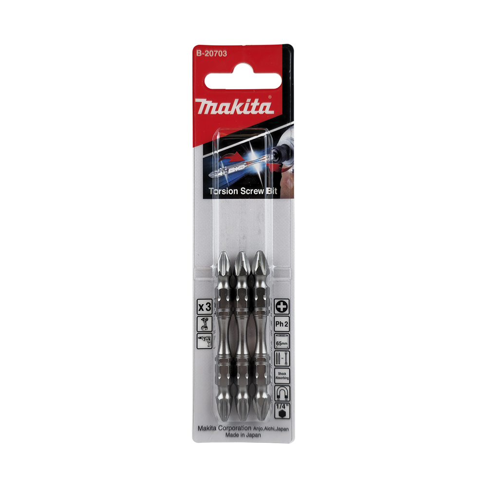B-20703 ดอกไขควง 2 ด้าน Silver Torsion PH2x65mm MZ