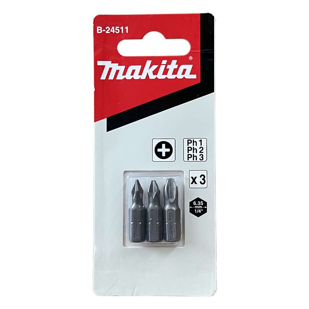 B-24511 Screw Bit Blister C-Form PH1,PH2,PH3x25 (3Pcs/Set)