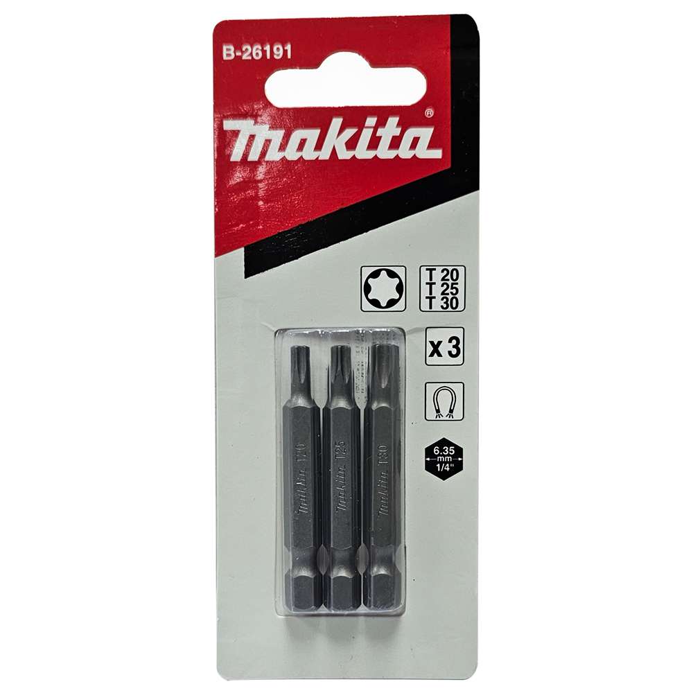 B-26191 Screw Bit Blister Set T20,T25,T30.x50mm E-Form (MZ) (Variety Size Of 3Pcs/Set)