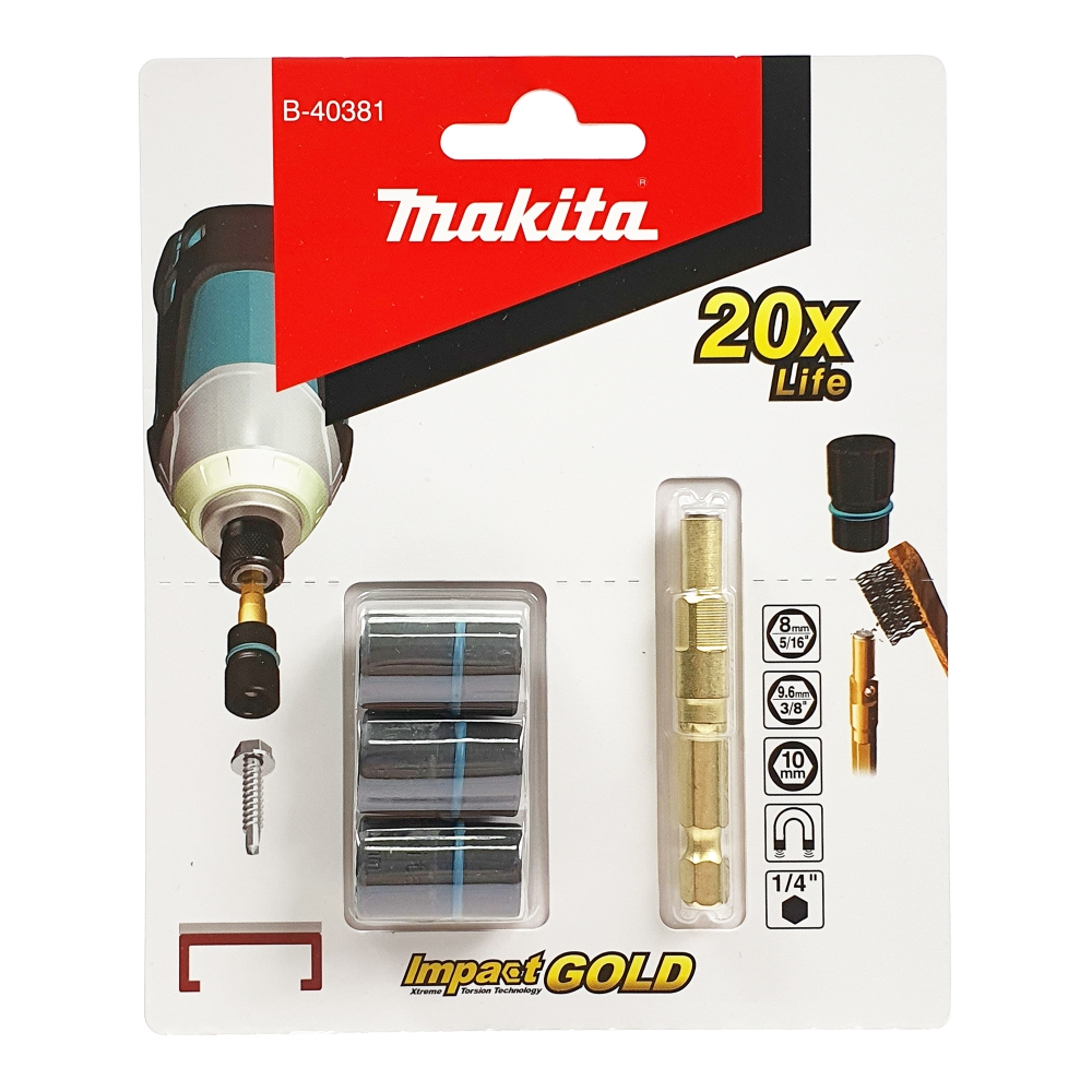 B-40381 บล็อกแม่เหล็ก Impact Gold แบบถอดหัวขันน๊อต 4 ชิ้นคละขนาด MZ