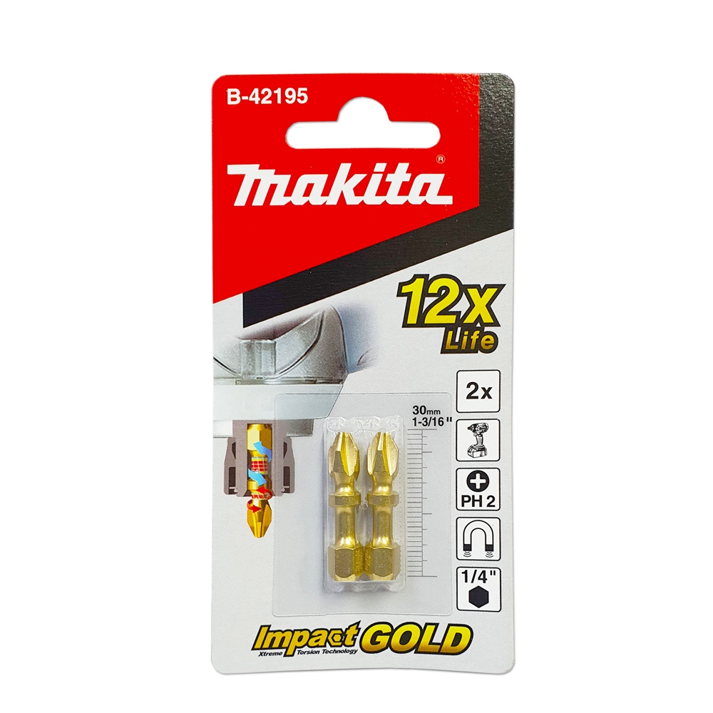 B-42195 ดอกไขควง E-Form Impact Gold Torsion PH2x30 mm (Dbl Torsion) MZ