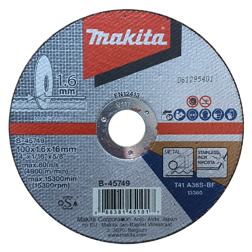 B-45749 ใบตัดสแตนเลส MAKITA 4" 100x1.6x16mm A60T