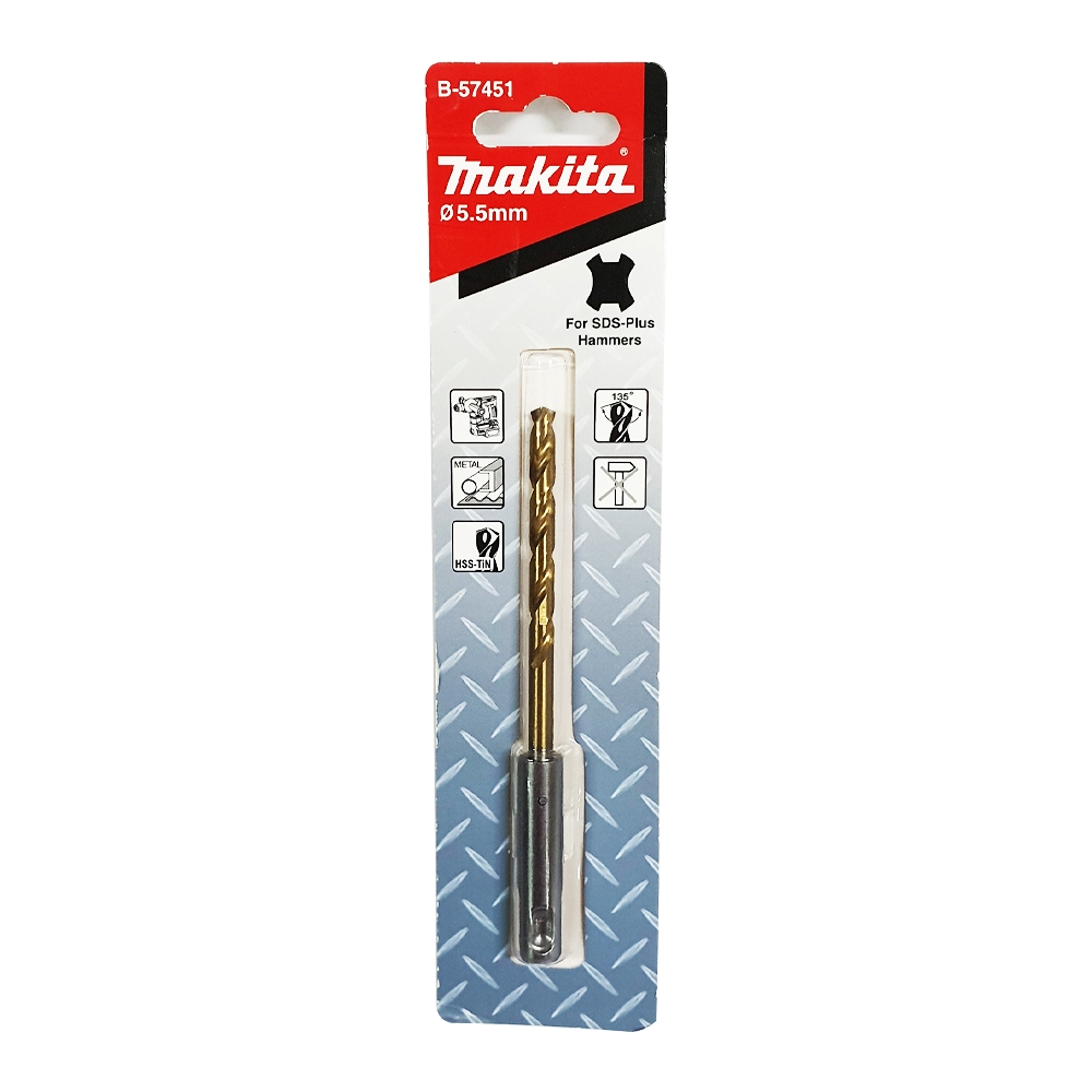 B-57451 ดอกสว่านเจาะเหล็ก SDS-Plus HSS-TIN MD Bit 5.5 x 123 mm
