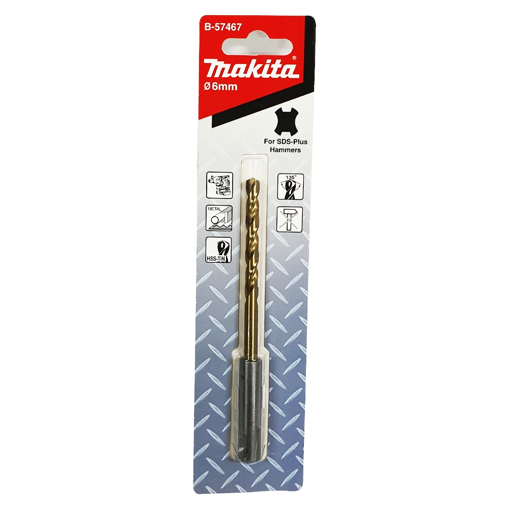 B-57467 ดอกสว่านเจาะเหล็ก SDS-Plus HSS-TIN MD Bit 6 x 123 mm