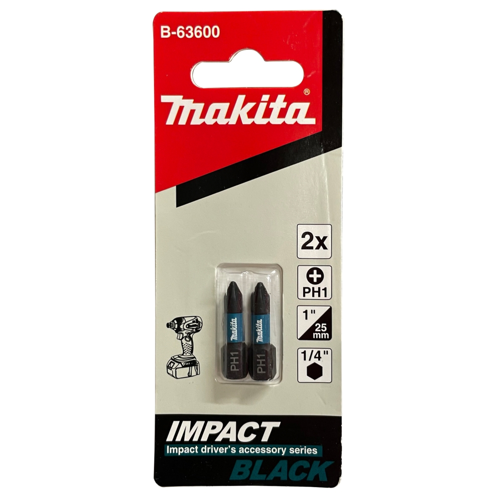 B-63600 Impact Black Screw Bit PH1x25mm (C-Form) (2Pcs/Set)
