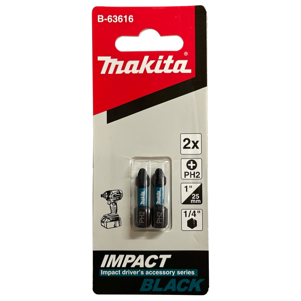 B-63616 Impact Black Screw Bit PH2x25mm (C-Form) (2Pcs/Set)