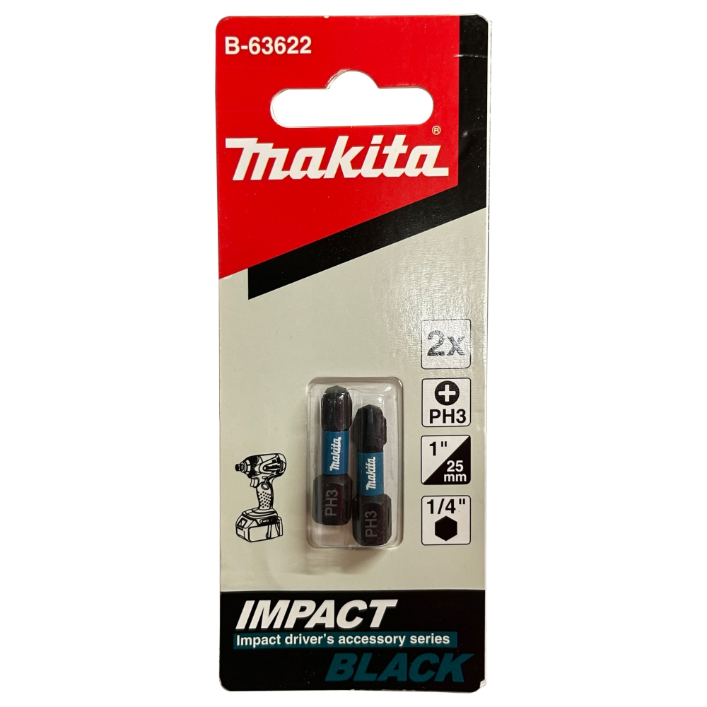 B-63622 Impact Black Screw Bit PH3x25mm (C-Form) (2Pcs/Set)