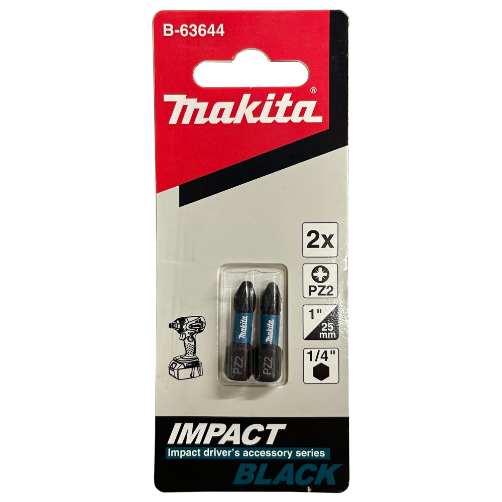 B-63644 Impact Black Screw Bit PZ2x25mm (C-Form) (2Pcs/Set)
