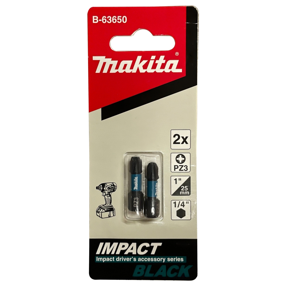 B-63650 Impact Black Screw Bit PZ3x25mm (C-Form) (2Pcs/Set)