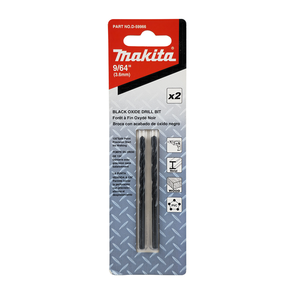 D-59966 HSS-G Metal Drill Bit Black Oxide Bit 9/64"x2-7/8"1.3/4" (1x2)