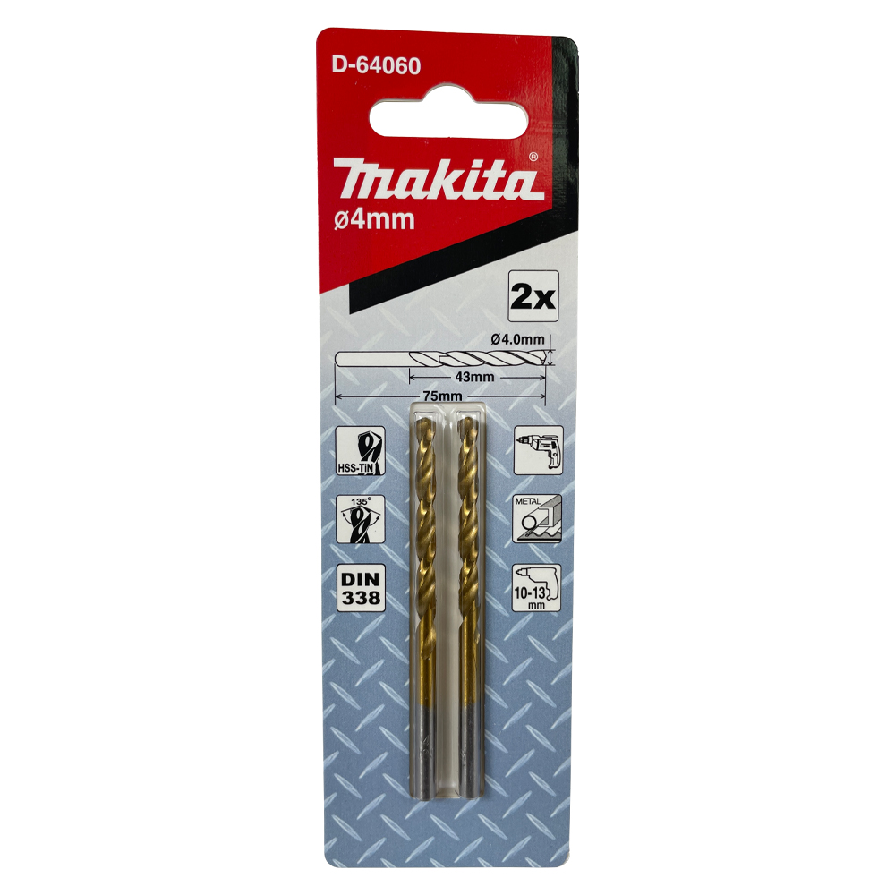 D-64060 HSS-TiN MD Bit 4.0X75(43)(2Pcs/Set) Economy