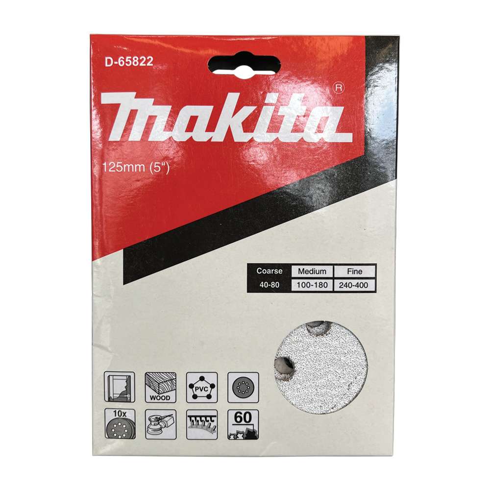 D-65822 Abrasive Disc 5"(125mm) A60 (8hole) H/L Paint (10 Pcs/Set)