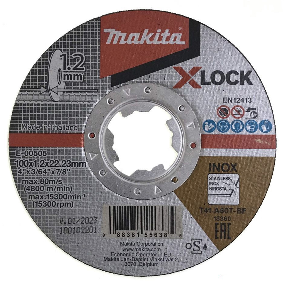 E-00505 ใบตัดเหล็ก MAKITA 4" 100x1.2x22.23mm A60T X-Lock