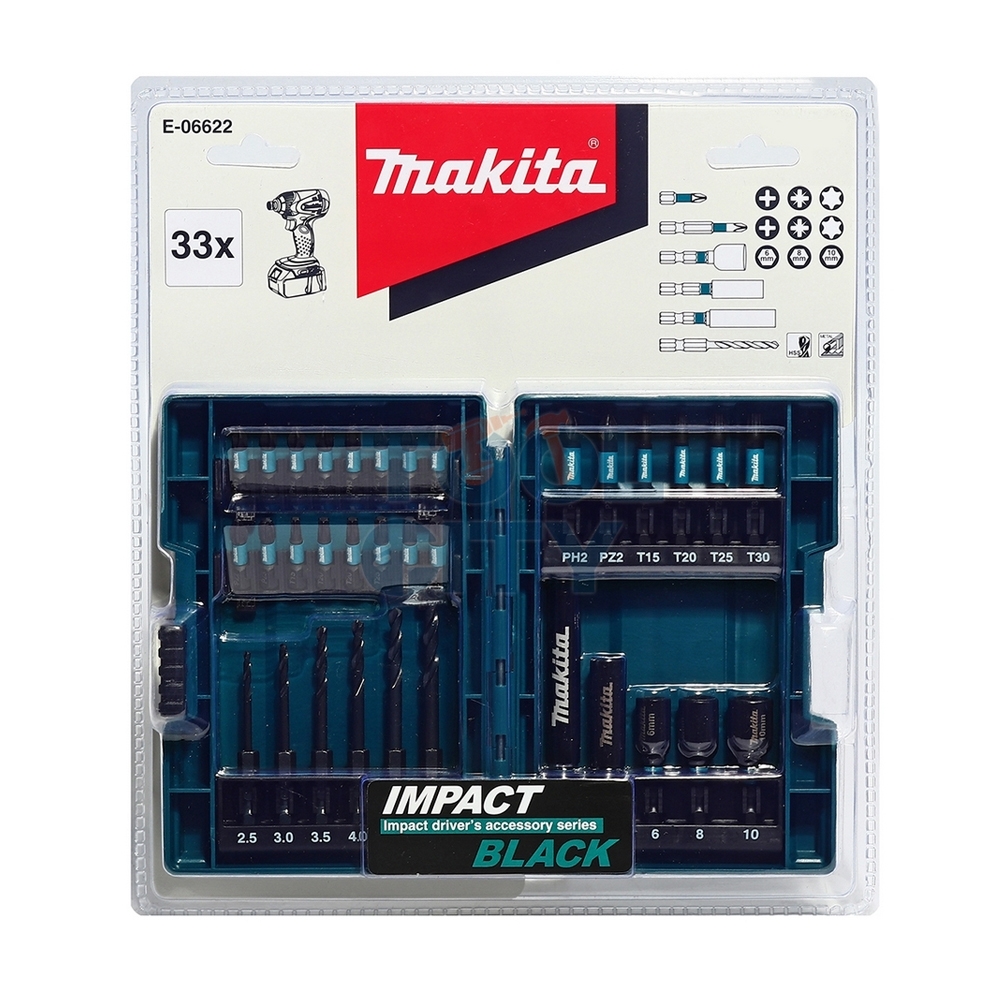 E-06622 ชุดดอกไขควง Impact Black ดอกเจาะ 33 ชิ้น NZ