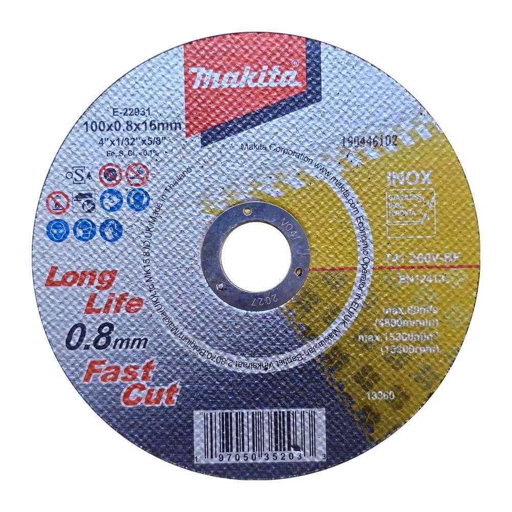 E-22931 ใบตัดสแตนเลส MAKITA 4" 100x0.8mmx16mm