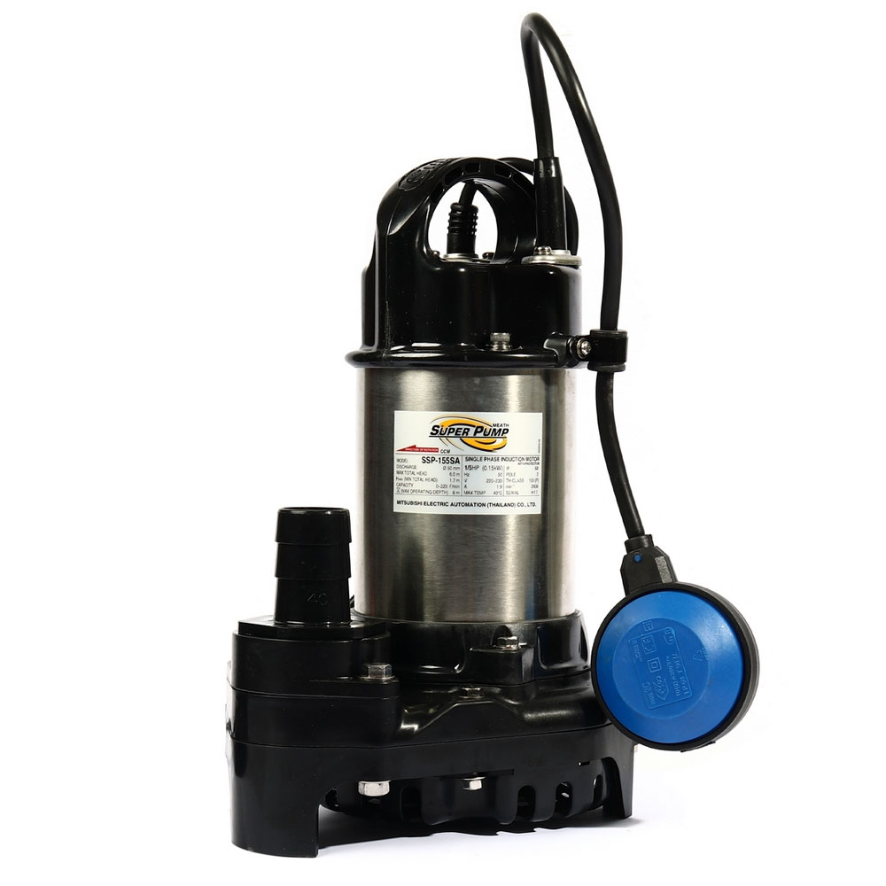 SSP-255SA.15-40 ปั๊มแช่อเนกประสงค์ขนาดกลาง มีลูกลอย 1/3แรงม้า ท่อ 1.1/2" ระบบไฟ 1เฟส 2สาย 220โวลท์