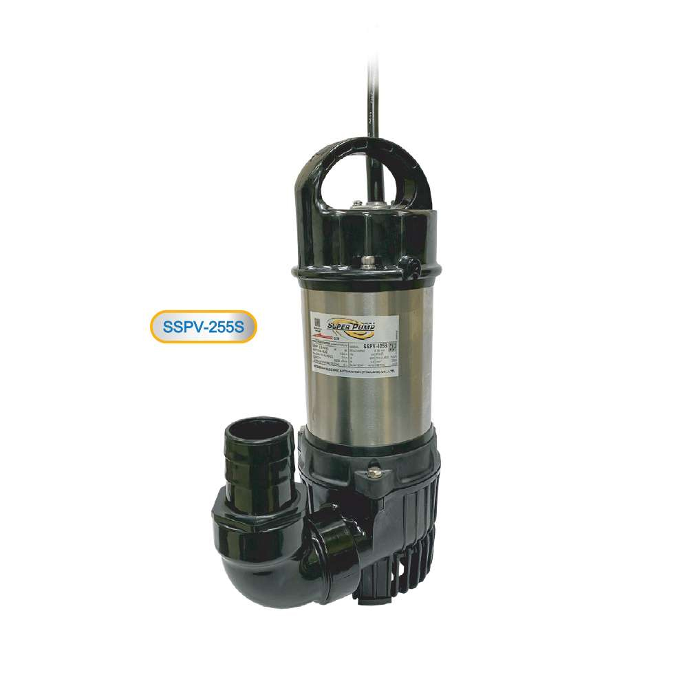 SSPV-255S ปั้มแช่ดูดโคลนเรือนสเตนเลส 1/3แรงม้า ท่อ 1.1/2" ระบบไฟ 1เฟส 2สาย 220โวลท์