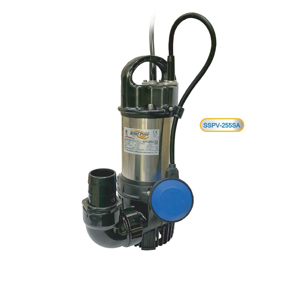 SSPV-255SA ปั้มแช่ดูดโคลนเรือนสเตนเลส มีลูกลอย 1/3แรงม้า ท่อ 1.1/2" ระบบไฟ 1เฟส 2สาย 220โวลท์