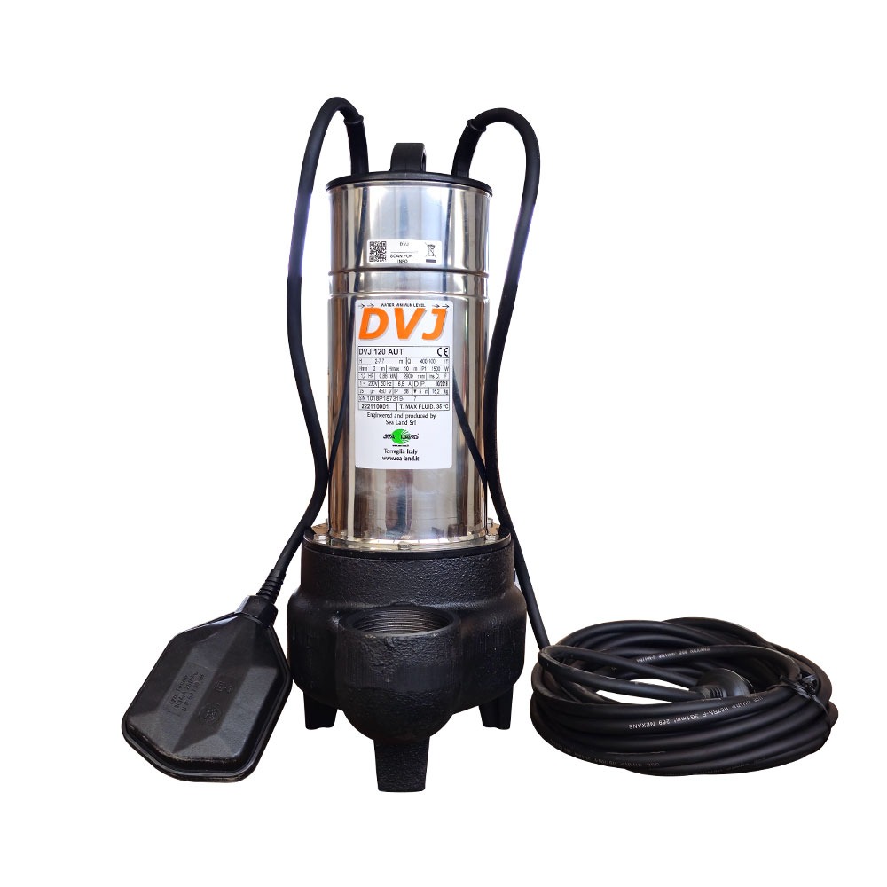 DVJ120 M ปั๊มแช่ดูดน้ำเสีย ใบพัดเหล็กหล่อ 1.2แรงม้า ท่อ 2" ปริมาณน้ำ 50-400ลิตร/ นาที 220โวลท์