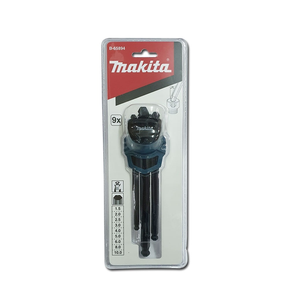 B-65894 ชุดประแจหกเหลี่ยม หัวบอลตัวแอล ขนาด 1.5, 2, 2.5, 3, 4, 5, 6, 8, 10มิลลิเมตร (9ชิ้น/ ชุด)
