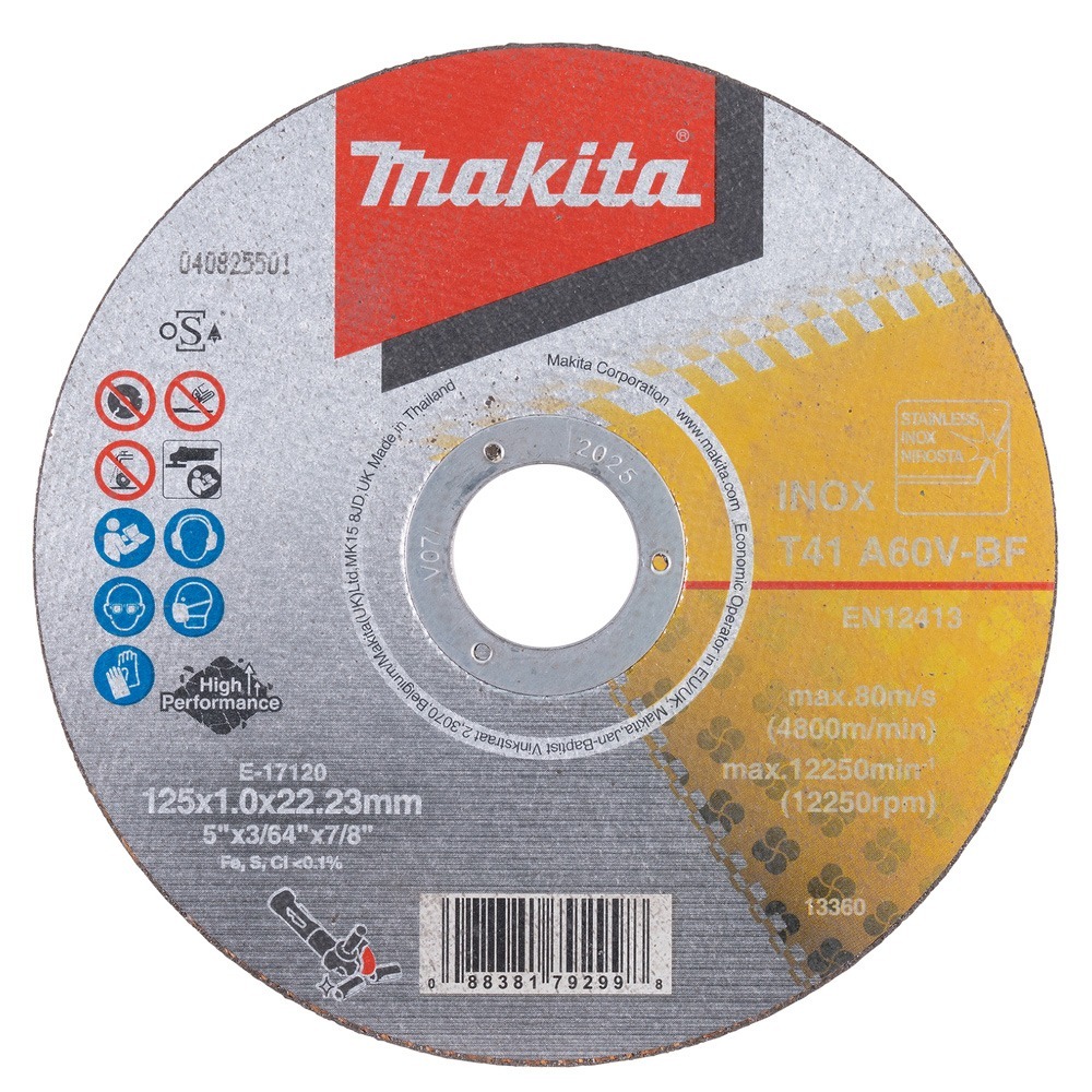 E-17120 Cut-off Wheel Stainless Thin Thickness 5" (125x1x22.23mm) A60V