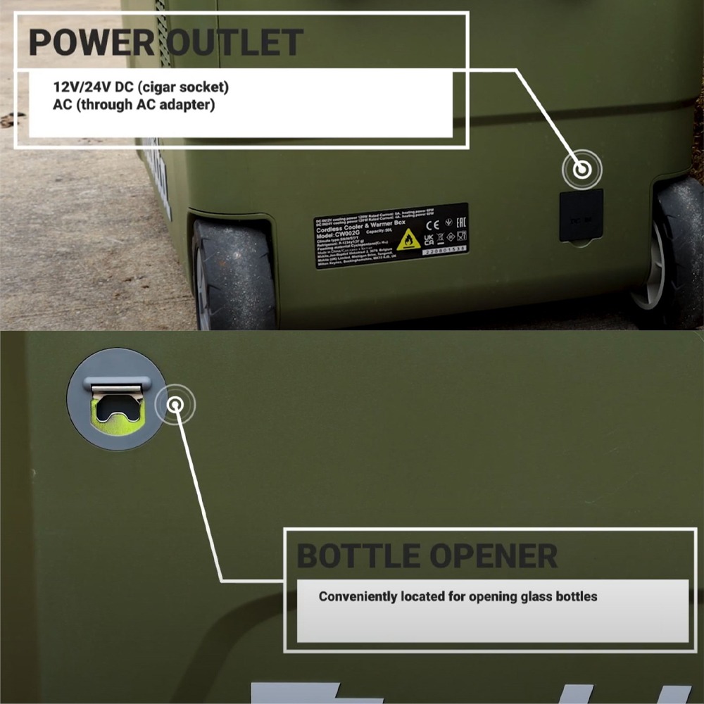 CW002GZ03 กล่องเก็บความเย็นและร้อนไร้สาย 50 ลิตร Cooler And Warmer Box ,18/ 40V สี Olive - Image 3